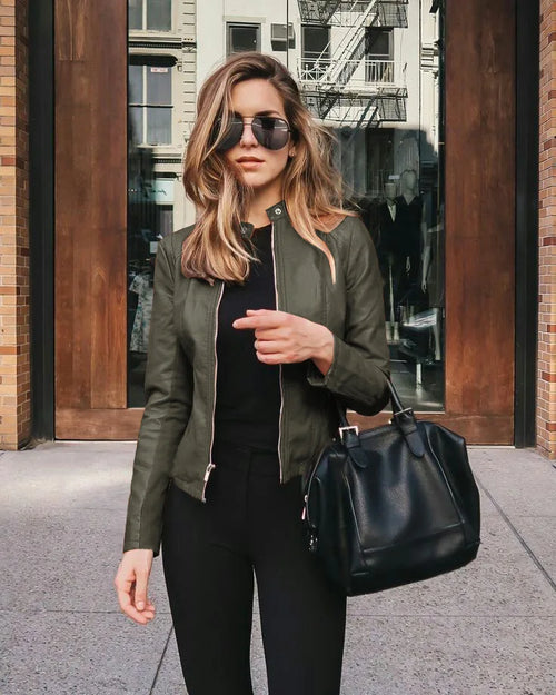 Vintage Women PU Leather Bomber Jacket Fashion Casual Autumn Winter
