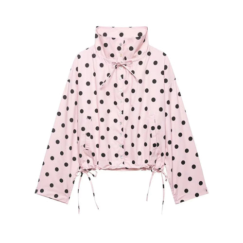 HH Women Elegant Fashion Polka Dot Pink Jacket Single Breasted High