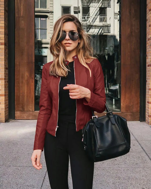 Vintage Women PU Leather Bomber Jacket Fashion Casual Autumn Winter