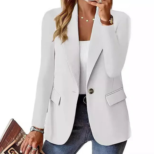 2025 New Women's Fashion Solid Button Suit Coat Lapel Long Sleeve