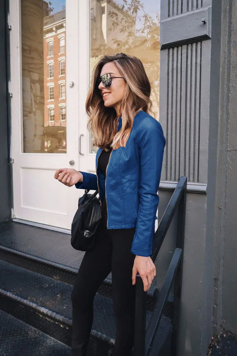 Vintage Women PU Leather Bomber Jacket Fashion Casual Autumn Winter