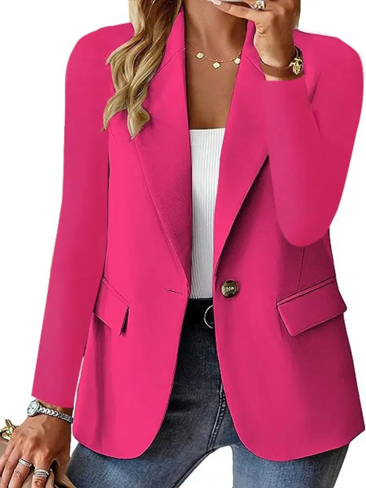 2025 New Women's Fashion Solid Button Suit Coat Lapel Long Sleeve
