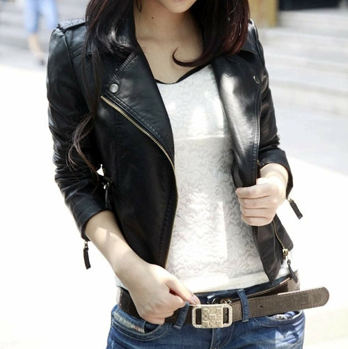 Slim-Fit Cropped Vegan Leather Jacket