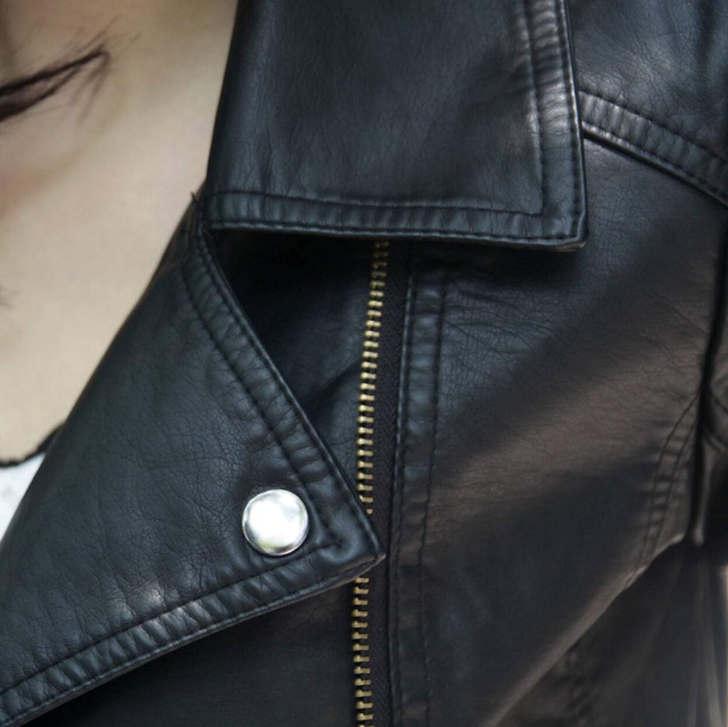 Slim-Fit Cropped Vegan Leather Jacket